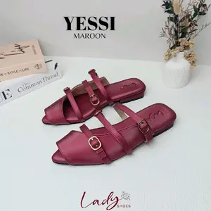 YESSI Sandal Wanita Mules dengan Desain Elegan dan empat Pilihan Warna - Sendal Shoes flat polos