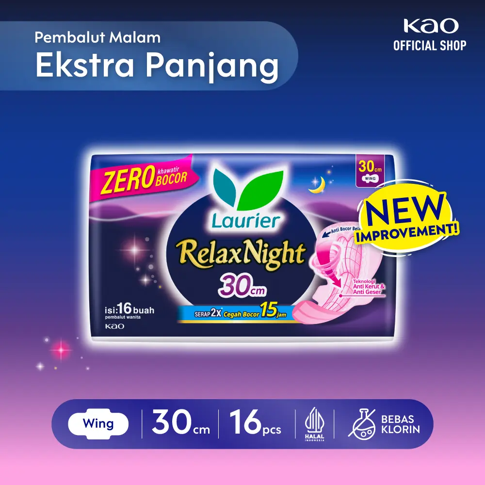 Laurier Relax Night Pembalut Malam Wanita Wing 30 – 16s