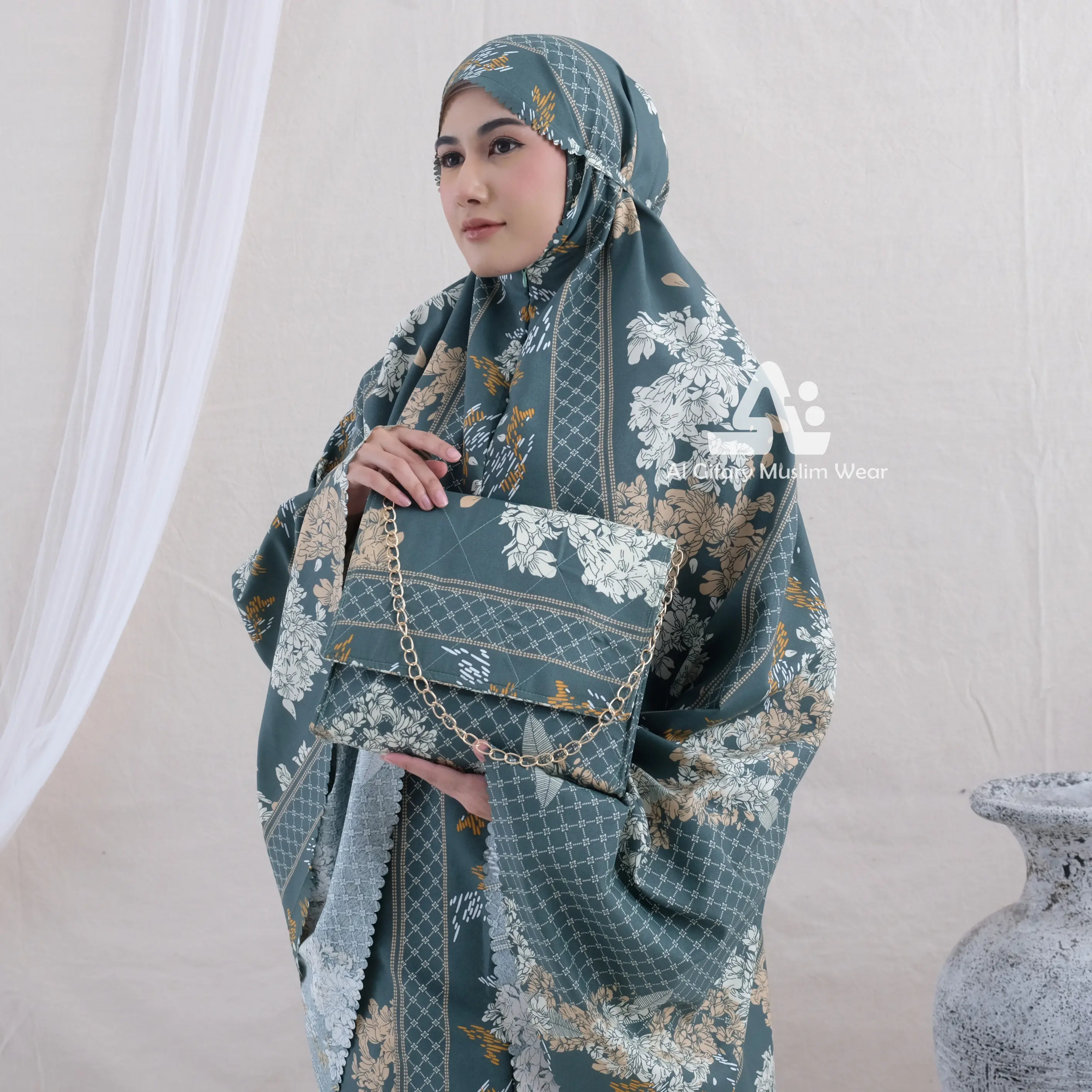 Mukena Dewasa 2in1 Katun Motif Print Laser Cut