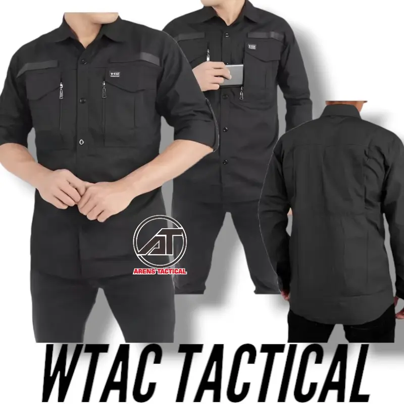 Kemeja tactical wtac lengan panjang ripstop tornado pakaian outdoor Pria Army Hitam Nyaman Putih Basic Cowok 1