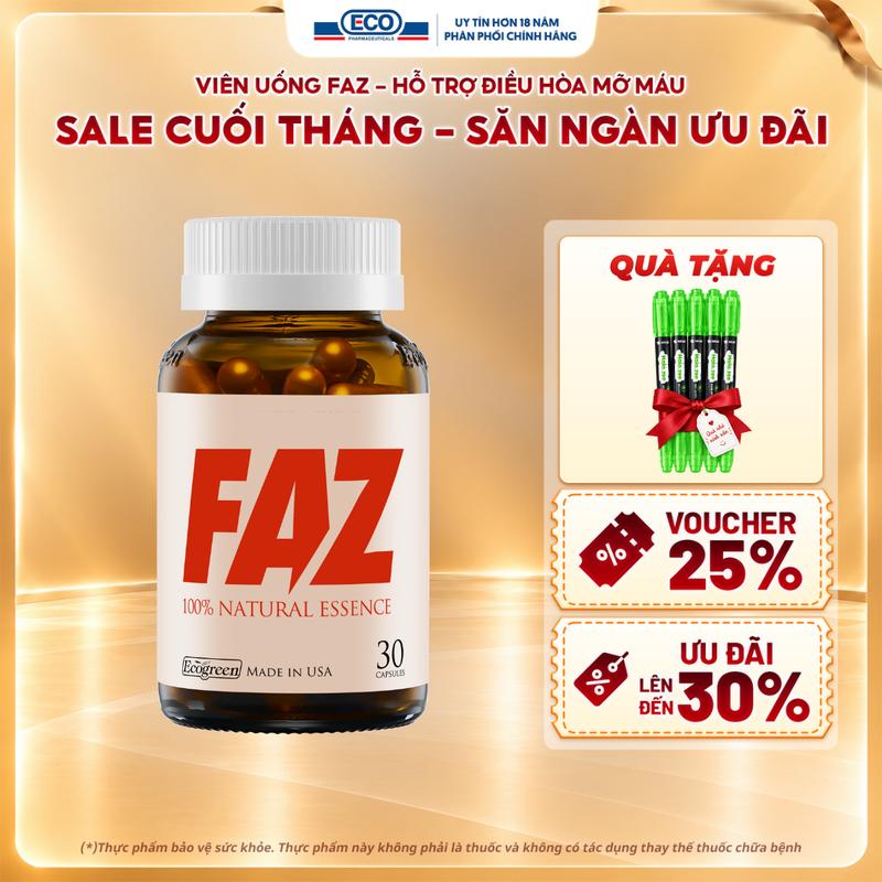 Viên Uống Điều Hòa Mỡ Máu FAZ Ecogreen Hỗ Trợ Giảm Nguy Cơ Tăng Huyết Áp & Bệnh Tim Mạch