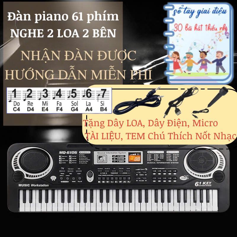  Đàn Piano Điện Tử MQ-6106  61 Phím 2 Loa Kèm Micro Dây Loa Tài Liệu Hướng Dẫn Tem Dán Chú Thích Nốt Nhạc ... 