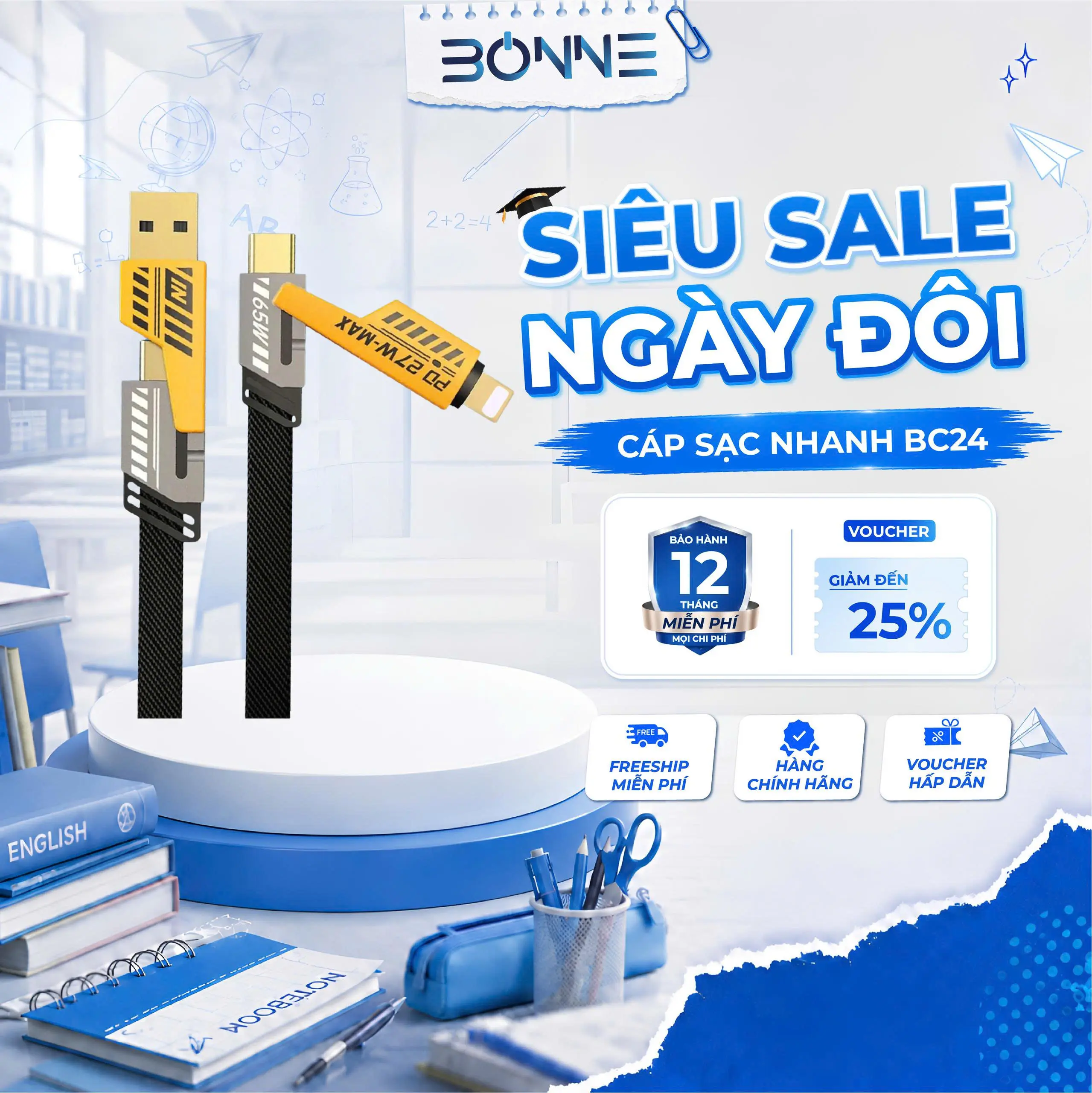 Cáp sạc nhanh Bonne TECHNOLOGIQUE BC24, cáp sạc nhanh điện thoại 4 in 1 by Bonne Technologique, sạc chống gẫy chính hãng bảo hành 12 tháng[phụ kiện, [phụ kiện, sạc điện thoại], phone, kem, sạc điện thoại]