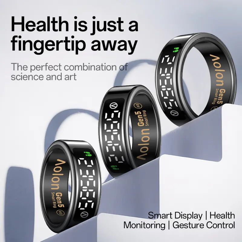 Aolon Ring Gen5 Smart ring Jam Tangan Heart Rate Blood Oxygen Monitoring  IP68 Waterproof Gen5 Black+Charging Box 10#