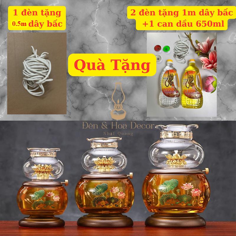 Tặng Dầu + Dây Bấc Tim Đèn khi Mua 2 Đèn Cùng 1 Đơn Đèn Dầu Lưu Ly Hoa Sen Cao Cấp. Đèn Thờ Cúng chất dày nặng Sơn tĩnh điện
