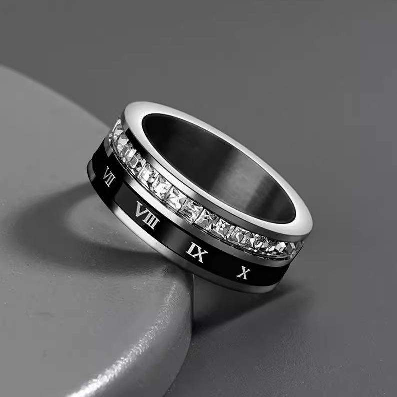 Nhẫn Thép Titan Hợp Xu hướng Cho Nam, Phong Cách Cổ Điển Thời Trang, Cá Tính, Phong Cách Hip-Hop, Nhẫn Có Thể Xoay Được Ngầu