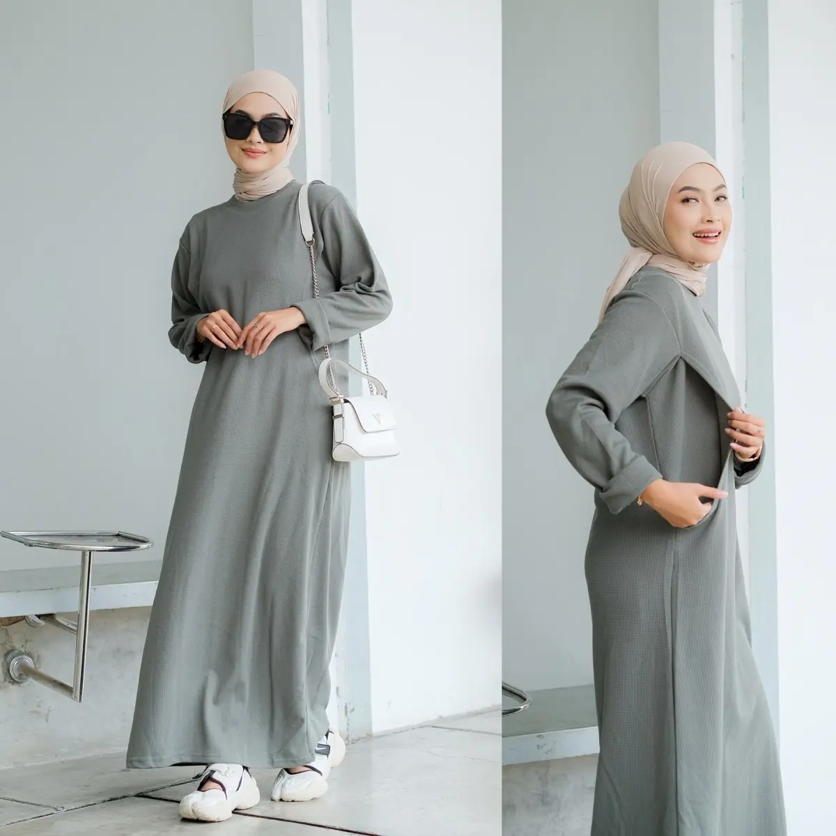 [ BUSUI FISY ] Dress Busui Friendly Lengan Panjang - Gamis Menyusui