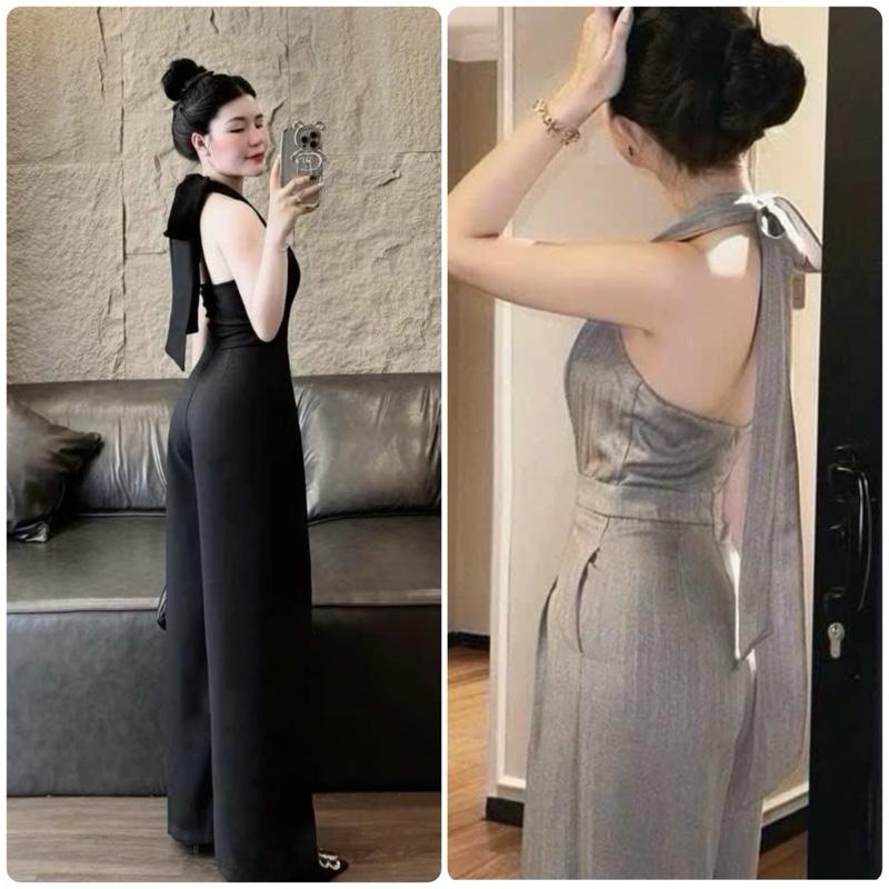 TIENSTYLE - Jum Quần Dài Ống Rộng Cổ Yếm Nơ Sau Chun Lưng Có Túi Áo Liền Quần Đồ Noel Bigsize Nữ Quần Áo Tết Nữ