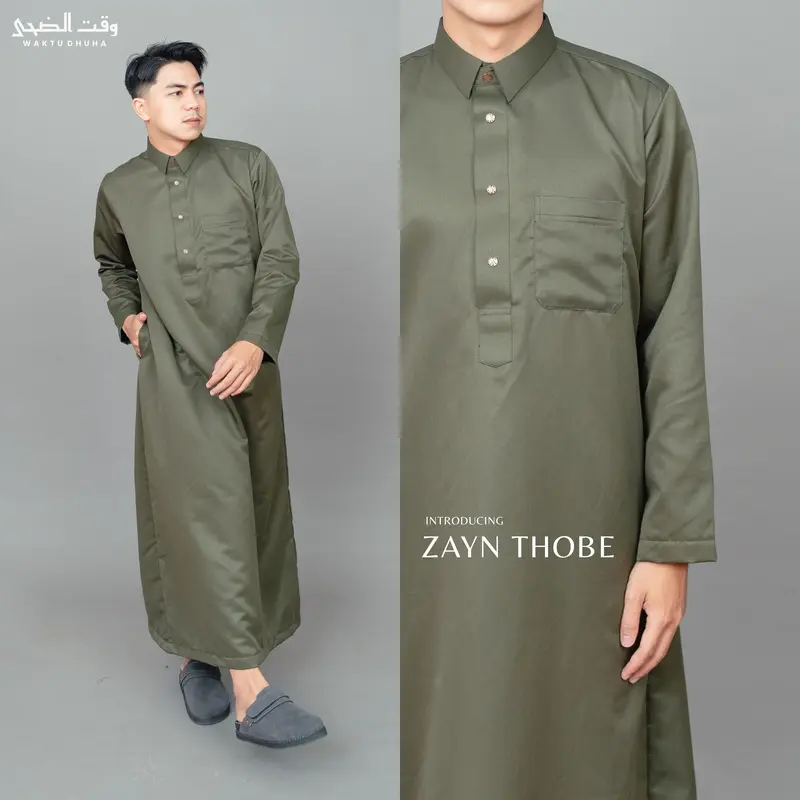 WAKTU DHUHA - Jubah Arab Kerah Kemeja Lengan Panjang Premium Bahan Super Adem Zayn Thobe Fashion Muslim 0
