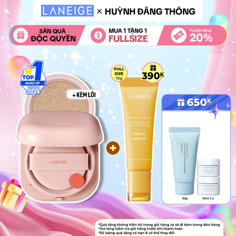 [LANEIGExHUỲNH ĐĂNG THÔNG] [Phiên bản mới] Phấn nước che khuyết điểm mỏng nhẹ lâu trôi LANEIGE NEO Cushion Glow 15gx2 kèm lõi thay thế Mỹ Phẩm Cosmetic Women Trang Điểm