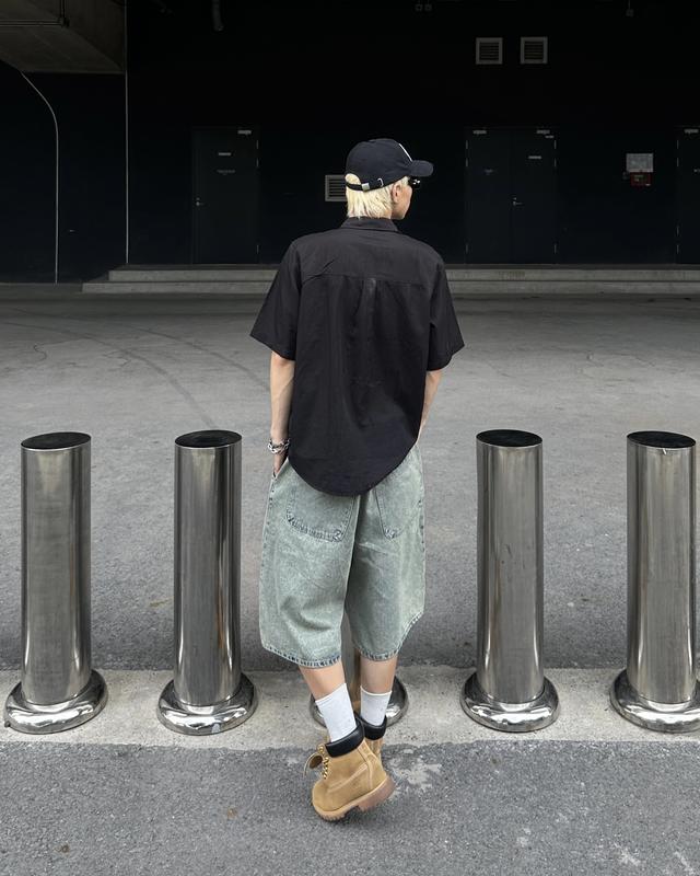 Quần Short Jean Unisex Ống Rộng REFORM Xếp Ly, Quần Đùi Baggy Denim Dài Qua Gối Cá Tính RF-F17 6