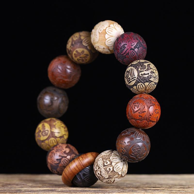 A54 Vòng Tay 12 Loại Đàn Hương - Khai Mở Thiên Mệnh - 20mm - Vòng Gỗ Phong Thủy - Bảo Bình An Chiêu Tài Lộc - Khắc Giáp Hút Tài - Hạt To Đeo Tay Lần Hạt - Gỗ Tự Nhiên