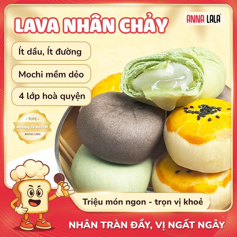 5 Anna Lala Bánh Lava ANNA LALA 45g nhân chảy Mochi Kéo Sợi Giảm Dầu Ít Ngọt 0 Transfat Dẻo Mềm Thơm Ngon Bốn Tầng Vị Giác