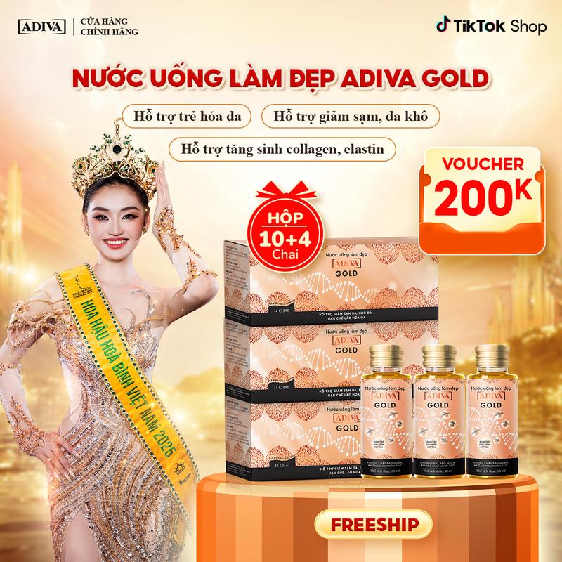 Combo 3 Hộp Nước Uống Làm Đẹp Collagen ADIVA Gold -Giúp Da Giảm Nếp Nhăn Và Chống Lão Hóa