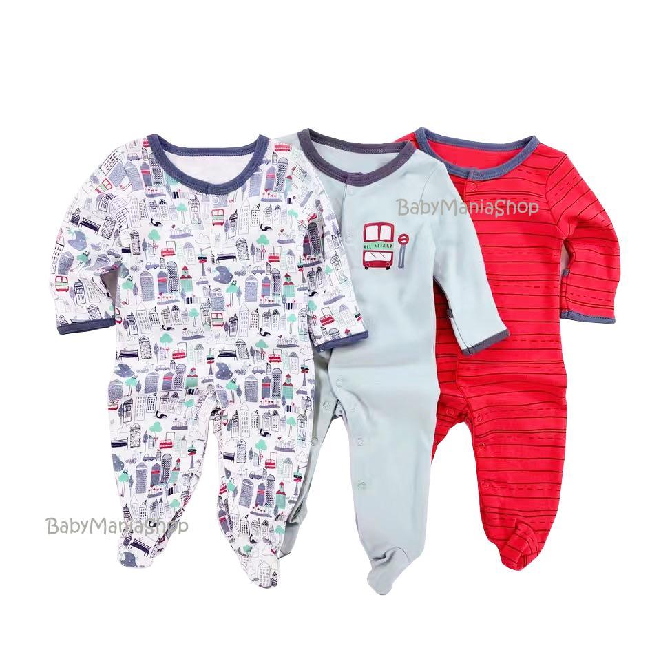 SLEEPSUIT Mamas Papas 3in1 PREMIUM QUALITY Sleepsuit Bayi Pajamas Tutup Kaki Baju Tidur Bayi Jumpsuit Mama Papa Baju Bayi Katun Halus Lengan Panjang Kaki Panjang Romper Panjang Ballerina D