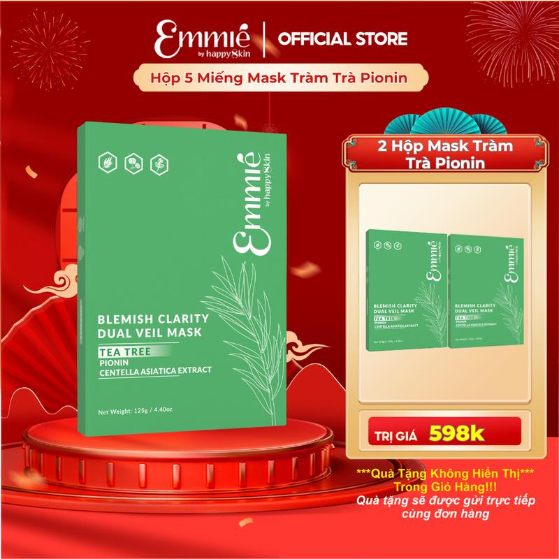   ĐỘC QUYỀN  MUA 1 TẶNG 2  Hộp 5 Miếng Mặt nạ Tràm trà Pionin Chất liệu DUAL VEIL Hỗ trợ giảm mụn giảm sưng đỏ dành cho da dầu mụn 25gx5 Emmié by HappySkin 