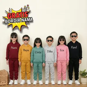 One Set Hoodie Anak Couple Kakak Adik Custom Nama Bordir (4-12 Tahun) - Setelan Sweater & Jogger Anak Laki-laki Perempuan Adem Dan Ringan