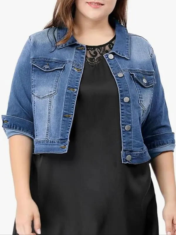 【Plus Size】denim Jacket, Casual Long Sleeve Outerwear for Summer, Women's Longsleeves Clothes for Daily Wear, Coats, Summer Tops, Womenswear, Casual Fashion Jacket 6