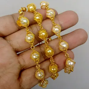 Gelang Mutiara Sel 8mili Kurung Lapis Emas Kuning 24k