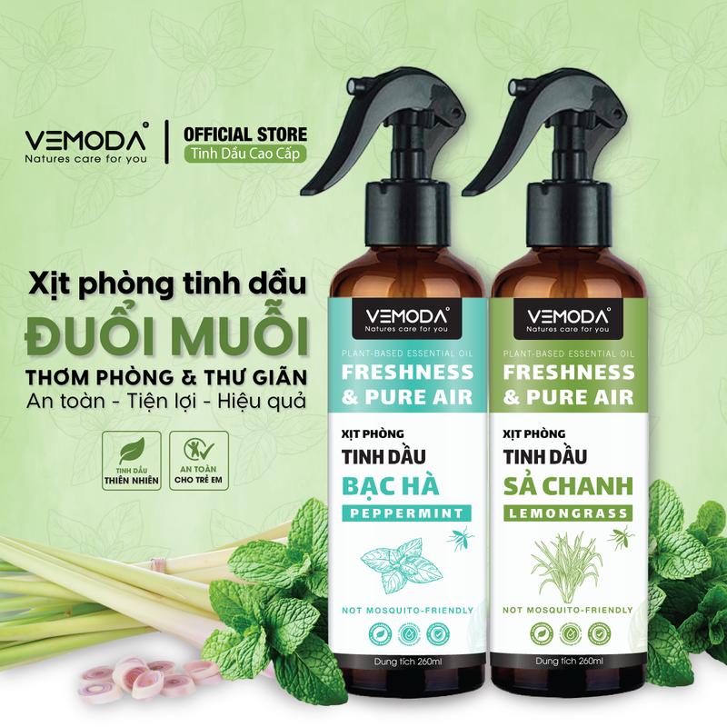 Bình xịt phòng tinh dầu Sả chanh Vemoda - giúp thơm phòng thư giãn, hỗ trợ đuổi muỗi côn trùng hiệu quả