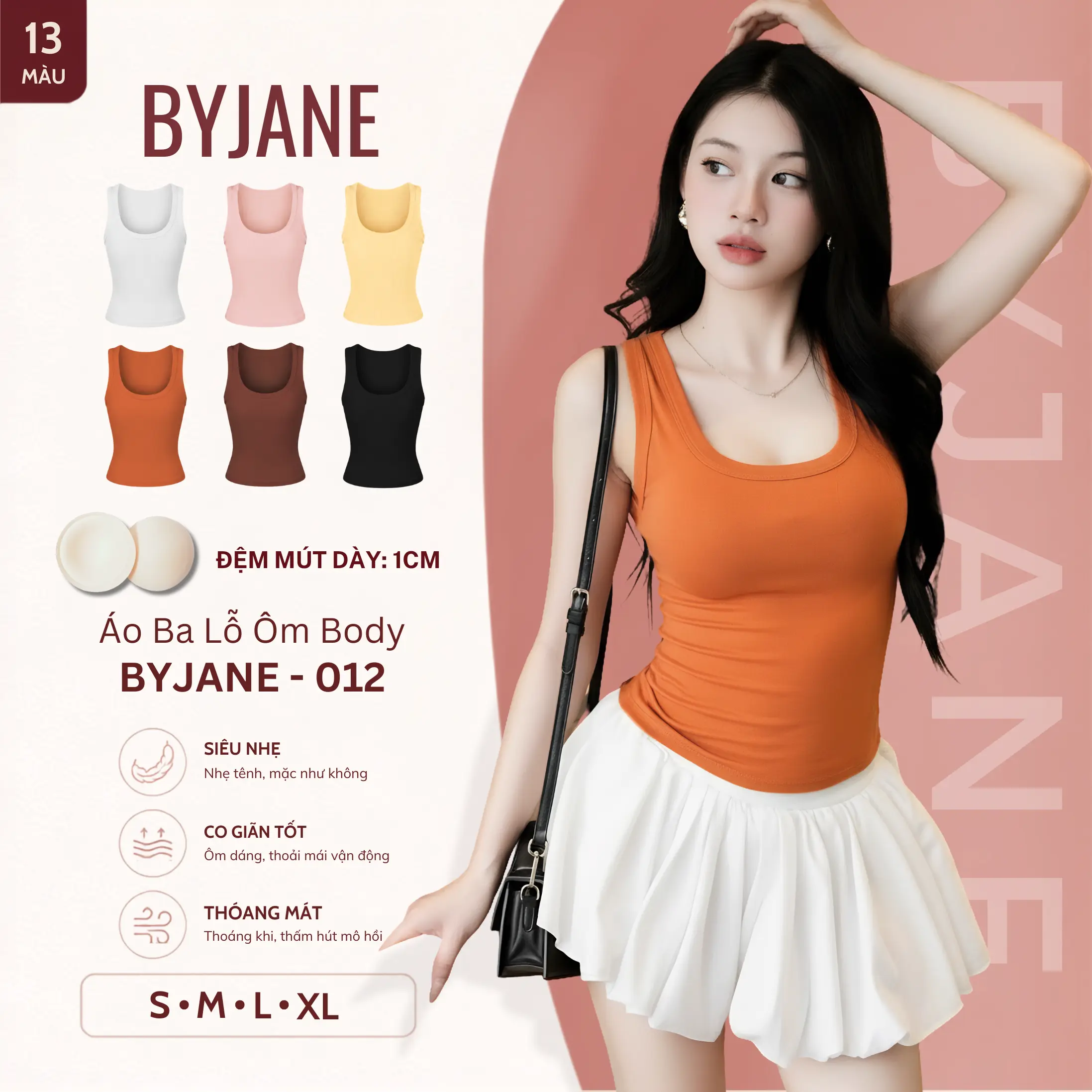 [KÈM MÚT / KO MÚT] Áo Ba Lỗ Nữ Ôm Body BYJANE,  Áo Hai Dây Bản To, Áo Tanktop Chất Thun Cotton Mịn - 012