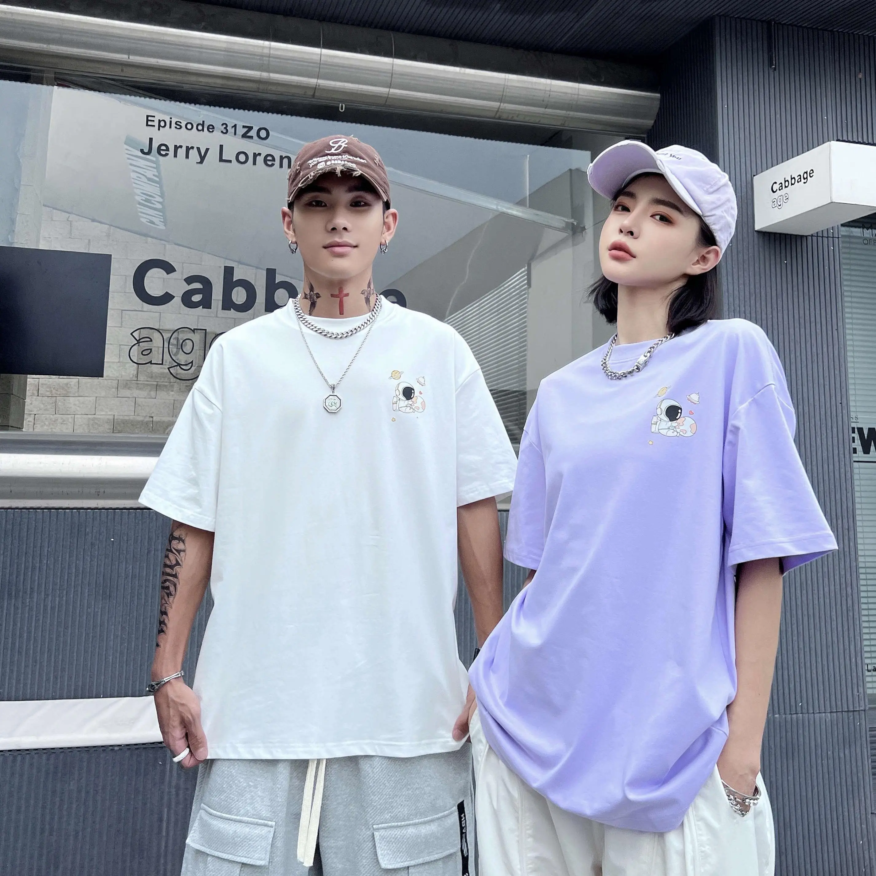 [ Sozo-one ] - Korean Style Astronaut Boy Streetwear Unisex Clothes 220g/m2 Cotton Oversize Tee T-shirt Tops Couple D5020 D3617 D3619 Casual Crew Neck Comfort