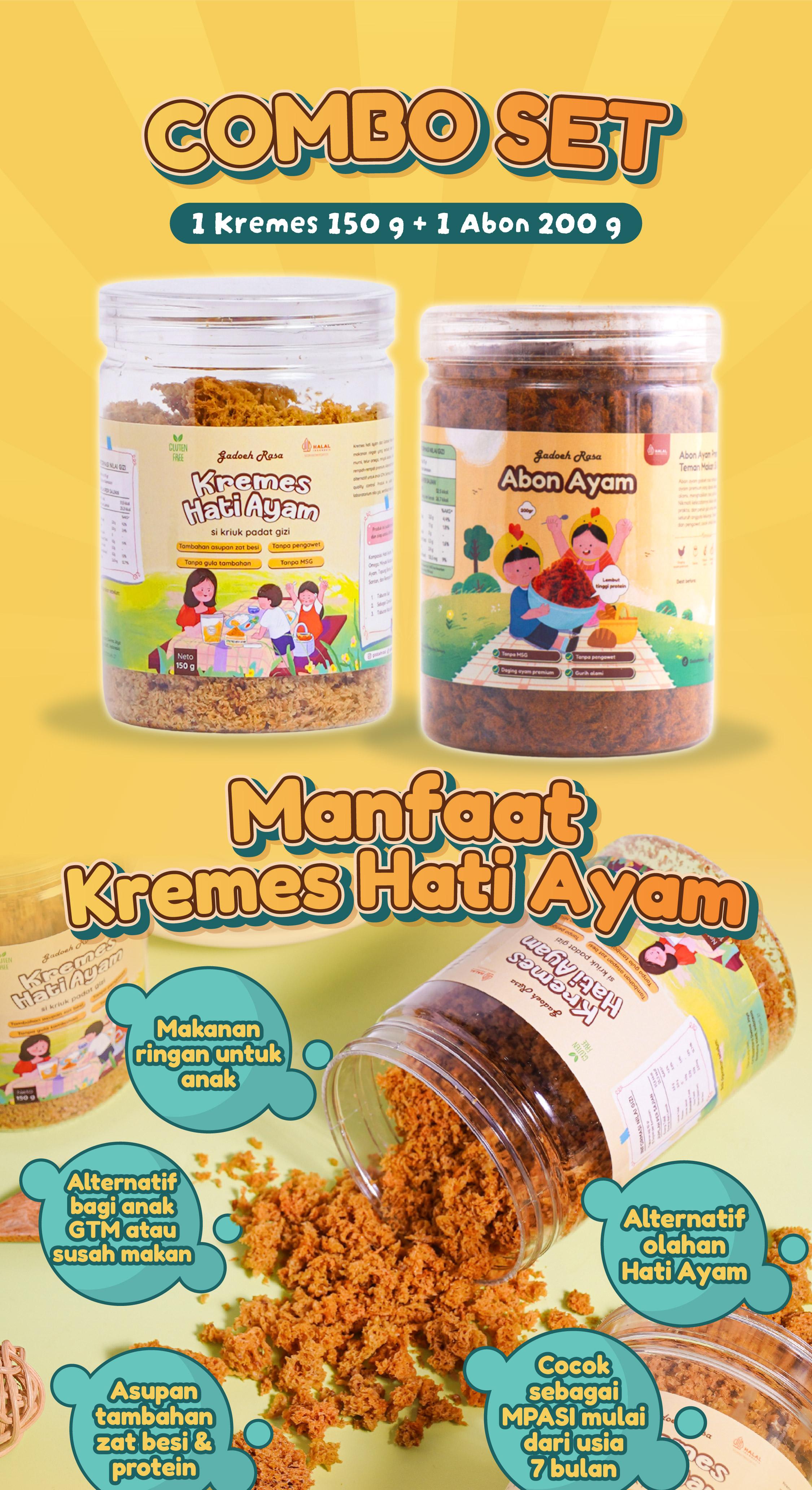 Gadoeh Rasa Combo Set Toples Besar ( Makanan Snacks Kremes Hati Ayam+Abon Ayam)