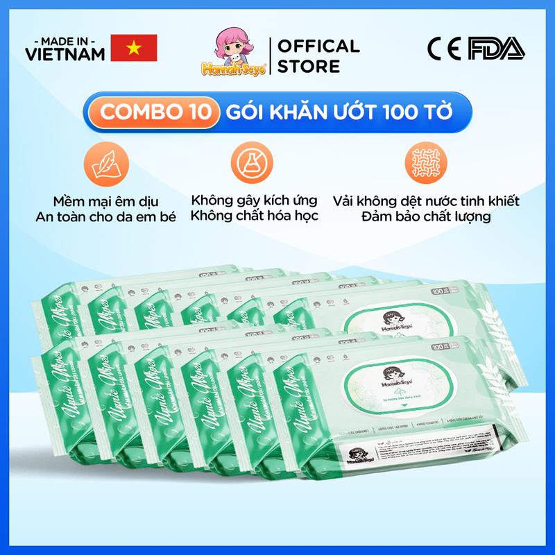 Combo 10 Bịch Khăn Ướt Xanh Việt 100 tờ bịch Khăn Lành Tính Thiết Kế Nhỏ Gọn Tiện Lợi Sử Dụng