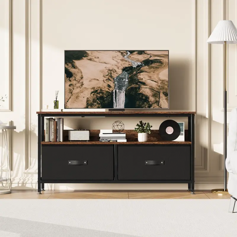 TV Stand for TVs up to 55 Inch, Entertainment Center with 2 Fabric Drawers, TV Media Console Table with Soundbar Shelf for Living Room, Bedroom, Rustic Brown 6