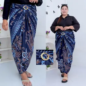Gallery Kebaya - Rok Lilit Jumbo Batik Modern Kain Maxi Wanita Wisuda Mini Panjang Bawahan Hitam Samping Ring Navy Serut Gesper All Size