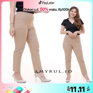 BASIC LOOSE PANTS CELANA KERJA WANITA ELIZABETH PREMIUM ADEM NYAMAN MELAR TEBAL Formal Kantor