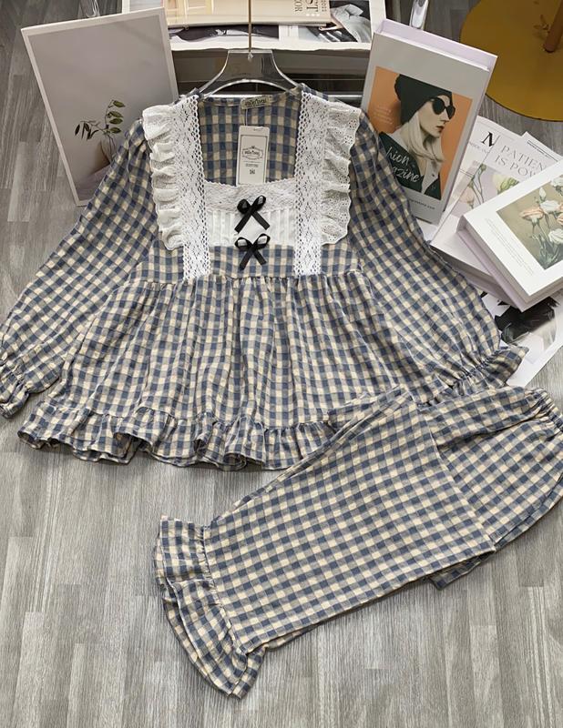 Đồ Ngủ Nữ Bộ Pijama Babydoll Dễ Thương Có Nơ Trang Trí Vải Xốp Cao Cấp, Đồ Mặc Ở Nhà, Baby doll Pyjama Sleepwear 5