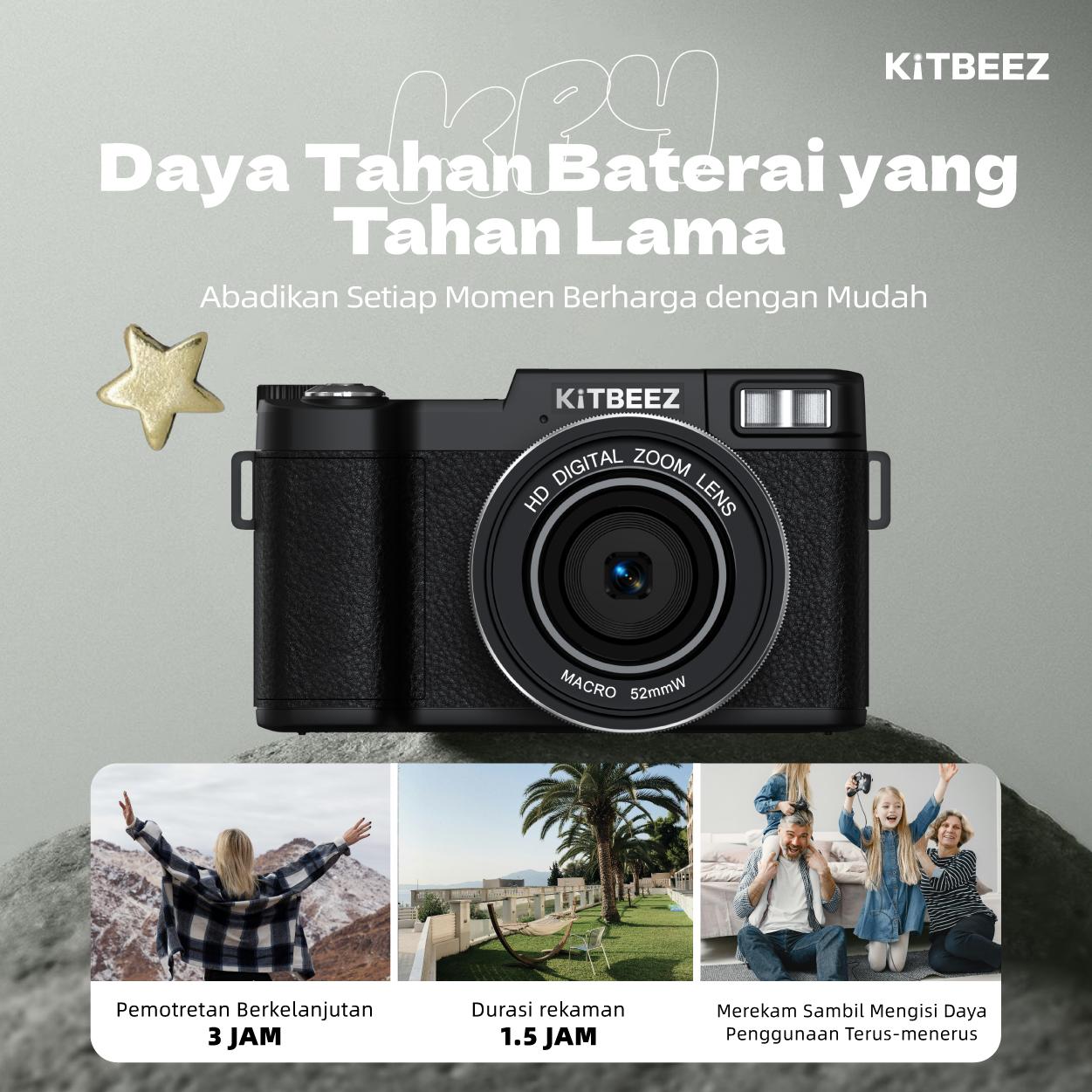 【KiTBEEZ KP-4】 Kamera Digital 5K WiFi 75MP dengan Zoom Digital 18X, Layar Putar 180°, Flash Intelligent Muncul Otomatis untuk Selfie & Pembuatan Vlog 【KiTBEEZ KP-4】 Kamera Digital 5K WiFi 75MP dengan Zoom Digital 18X, Layar Putar 180°, Flash Intelligent Muncul Otomatis untuk Selfie & Pembuatan Vlog