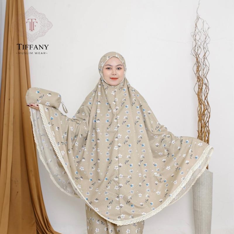 Tiffany | Mukena Traveling Dewasa Mini Pouch Katun Motif Bunga 2in1 Muslim Panjang 3
