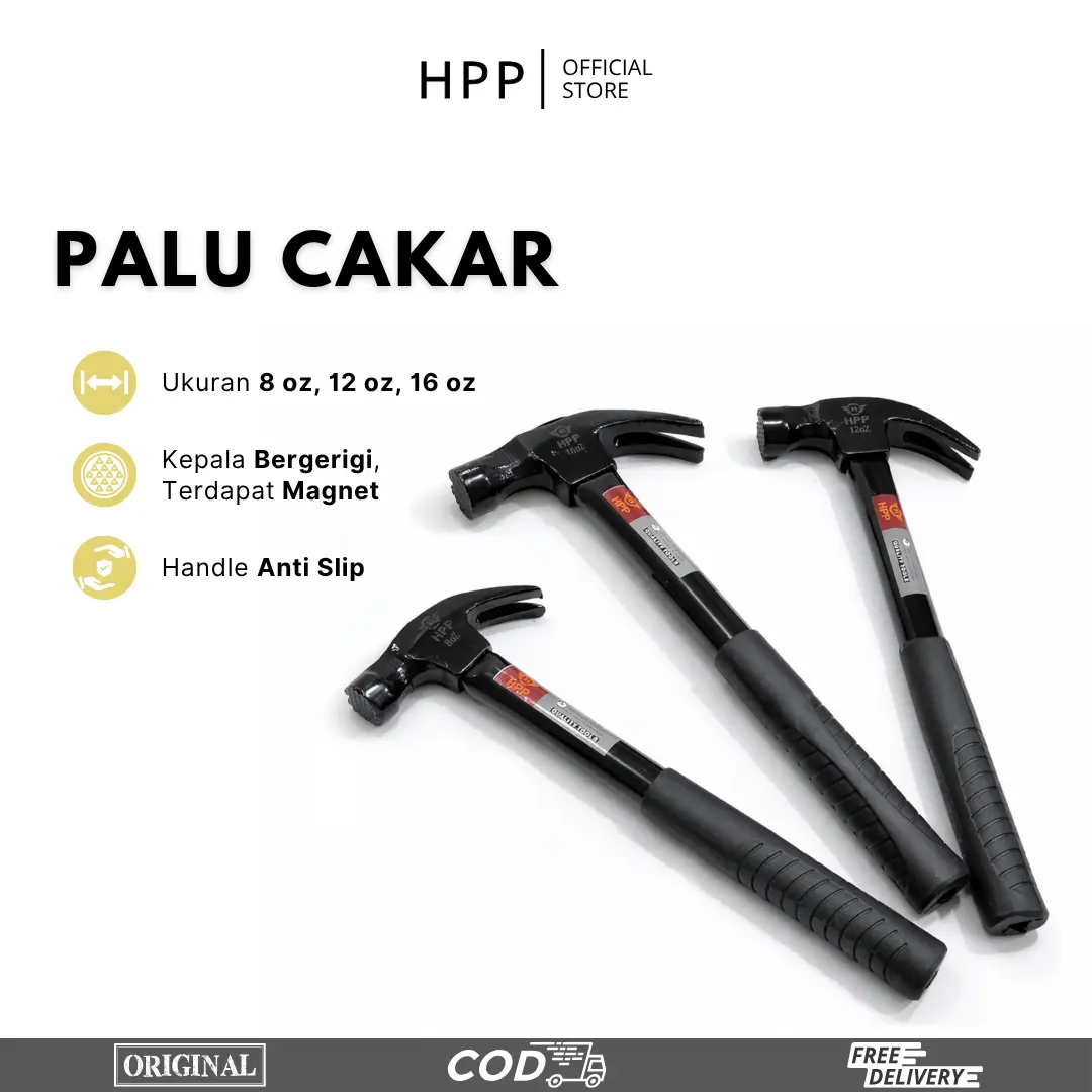 HPP Palu Cakar Magnet Gerigi 8oz, 12oz, 16oz / Palu Kambing Gagang Besi Hitam 2in1