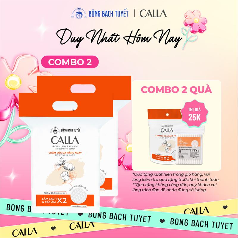 Combo 2 Bông tẩy trang làm sạch da Bông Bạch Tuyết Calla tròn 3D 200 miếng/gói Skincare Chăm Sóc Dachamsocdamat, makeup, bongtaytrang nướctaytrang