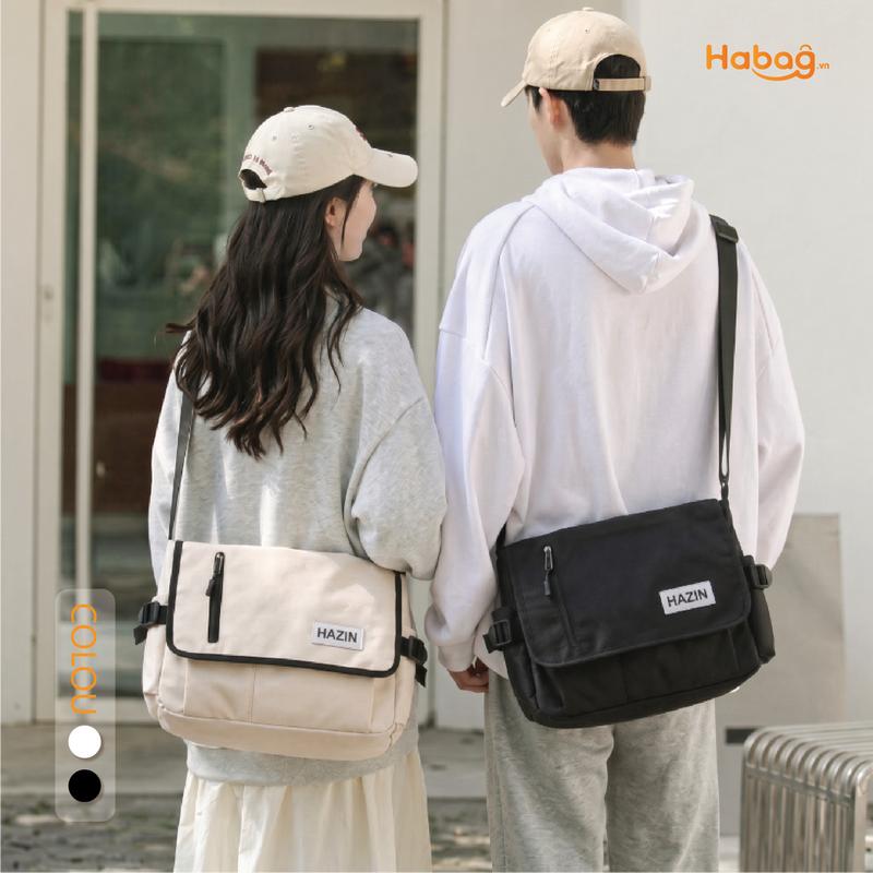 Túi Đeo Chéo Thời Trang Hàn Quốc Dành Cho Nam và Nữ, Chất Vải Polyester 2 Lớp Chống Nước, Thiết Kế Nhiều Ngăn, Đựng Laptop 14inch