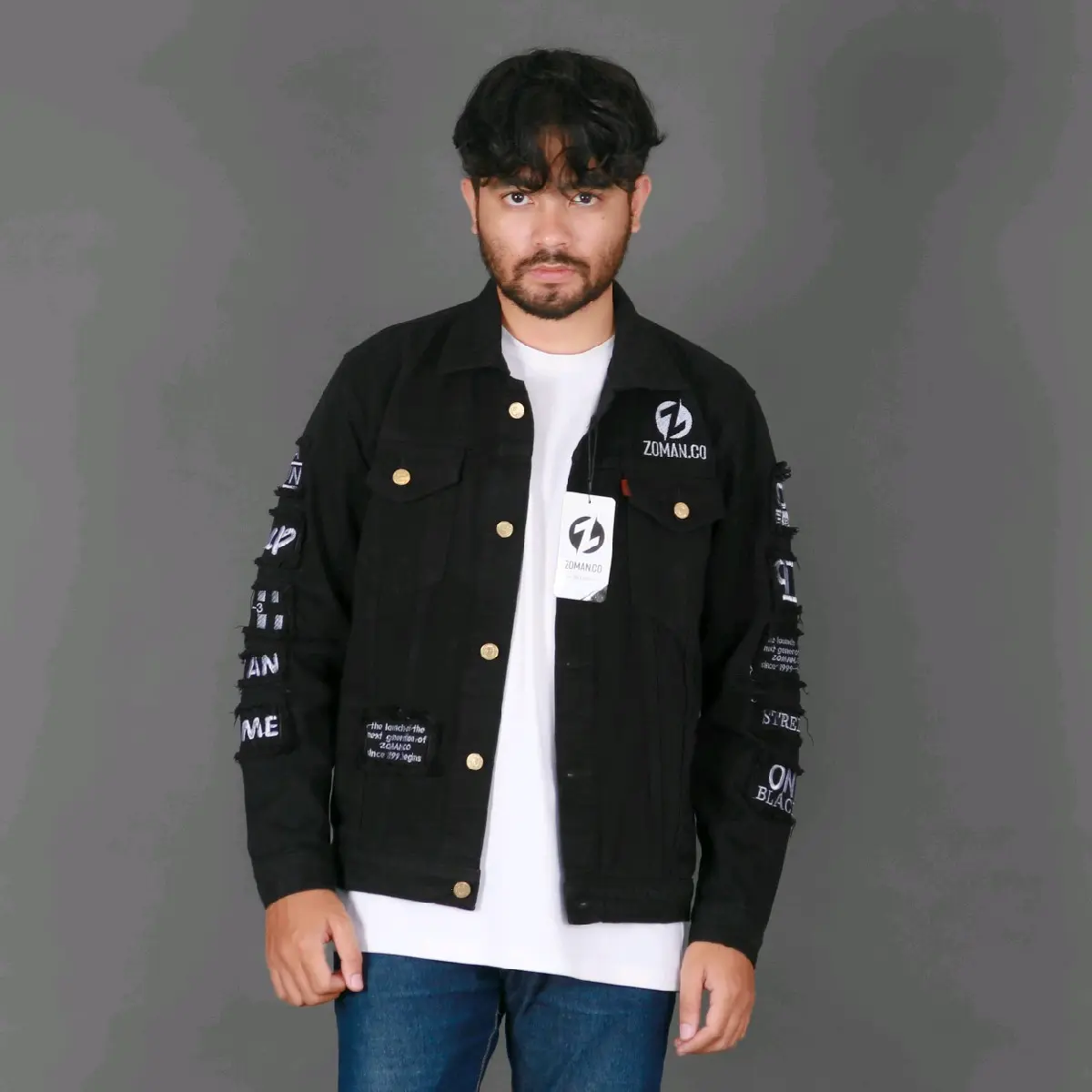 Jaket Jeans New Fashion Black FULL Bordir Size M L XL dan XXL|Jaket Jeans Hitam