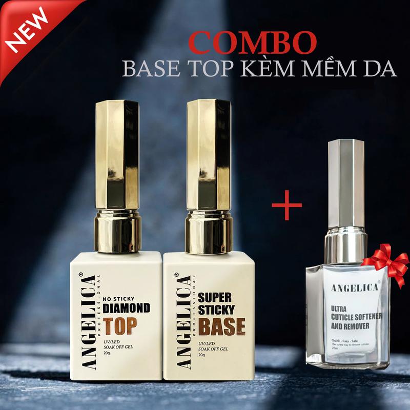 [DEAL LIVE ]COMBO Base + Top Chính Hãng ANGELICA Bản Nâng Cấp New Đi Kèm 1 Mềm da Bao Bền Bóng 2 Tháng Sơn Gel Nữ Women basetop nail xinh base