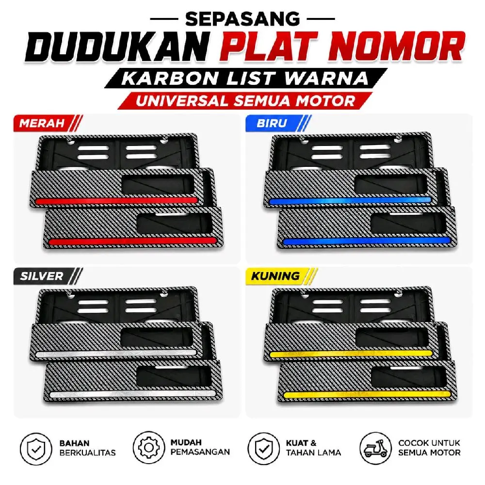 Dudukan Plat Nomor Karbon List Warna Cover Plat Variasi Motor Universal Motorcycle