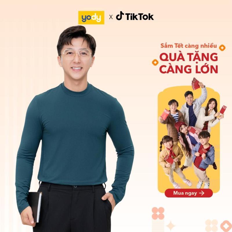 Áo thun nam dài tay YODY áo giữ nhiệt cổ 3cm MCTL25F011