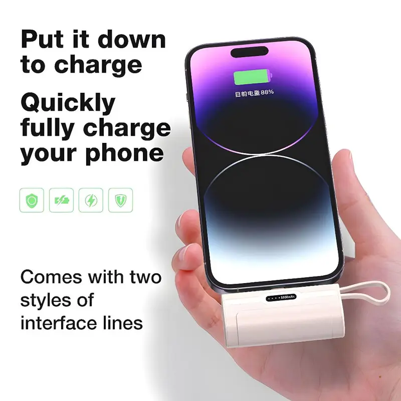 Powerbank HEYCUTE Levantenpawer 5000mAh Mini Fast Charging Support Lightning dan Type C Baterai Ponsel 4