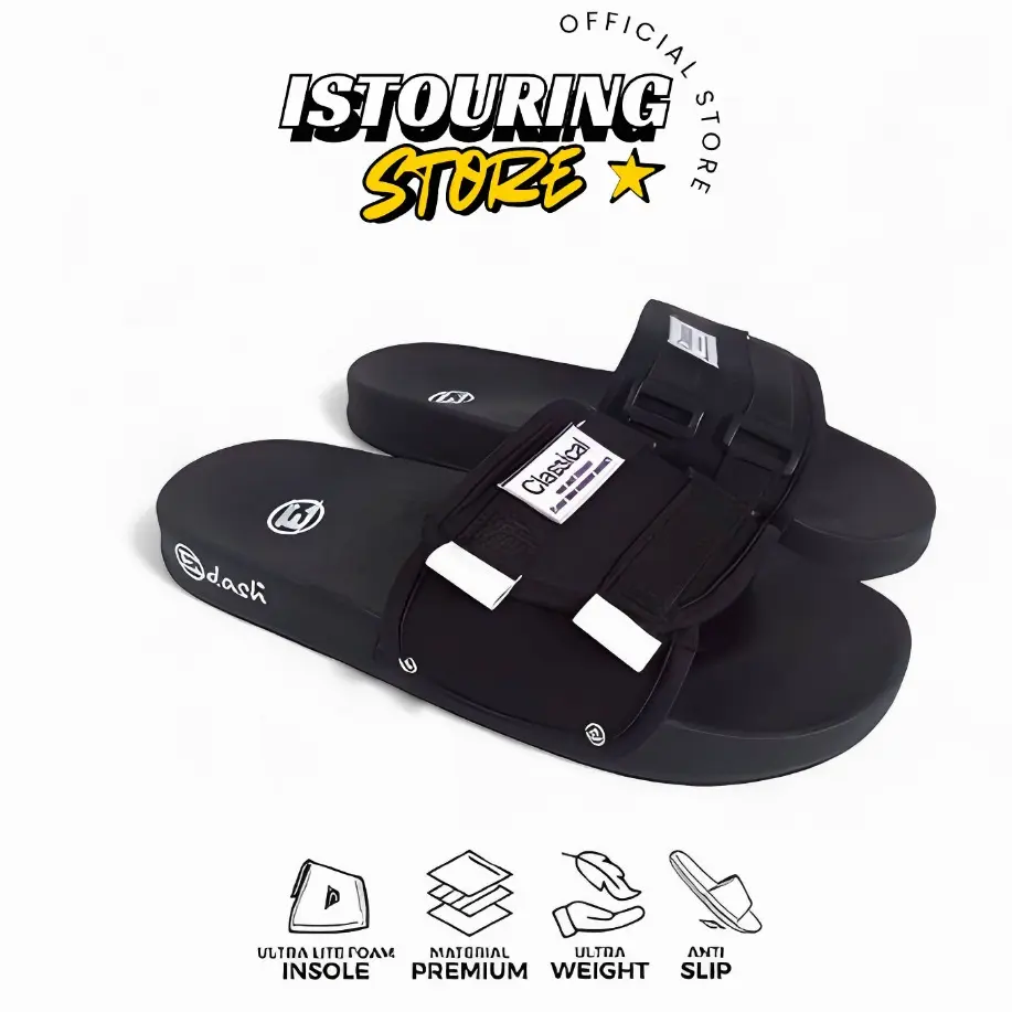 Sandal Selop Pria Terbaru 39-43 Sol Black - Sandal Selop Kece Shoes Karet Sendal 2025