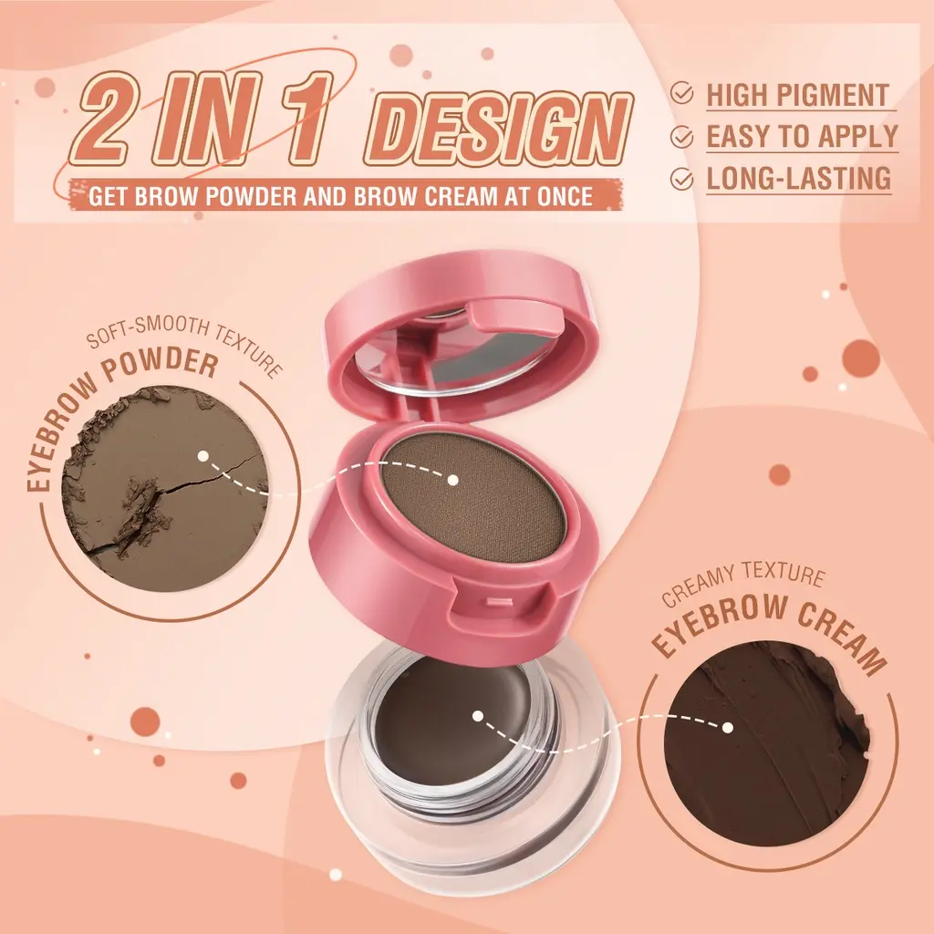 PINKFLASH 2-in-1 Eyebrow Cream & Powder Gel pomade kosmetik alis Tahan air Tahan lama Multi-uses