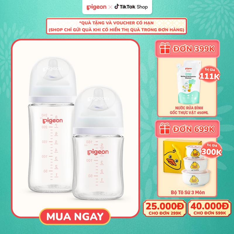 Bình sữa Thủy Tinh cổ rộng Pigeon Softouch thế hệ III 160ml 240ml