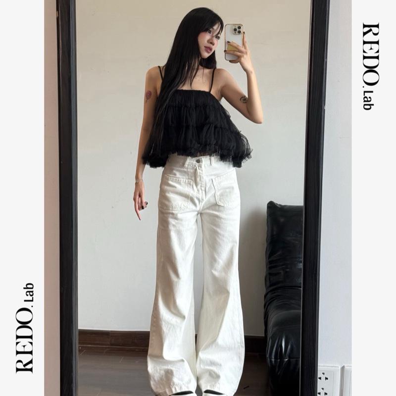 REDO.Lab - QUẦN KAKI JEANS FORM ĐỨNG ỐNG LOE NHẸ PHỐI HAI TÚI TRƯỚC BASIC