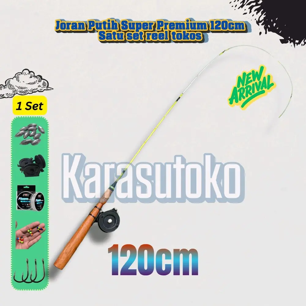 (NEW) Pancing Joran set putih super lentur 120cm (Reel tokos) Mancing Ikan wader melengkung