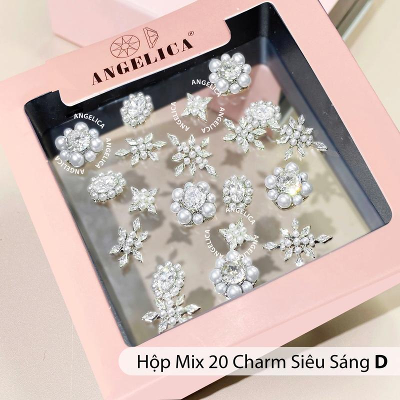 Hộp Mix 20 Viên Charm Mix Đá Cao Cấp Size Vừa Mix Hình Dễ Dùng - ANGELICA đá nail sơn gel Nữ women