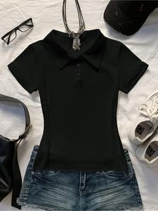 Camisa polo ajustada estilo Y2K para mujer, cuello de solapa, manga corta abotonada, top con estética preppy casual, camiseta básica verano 2026