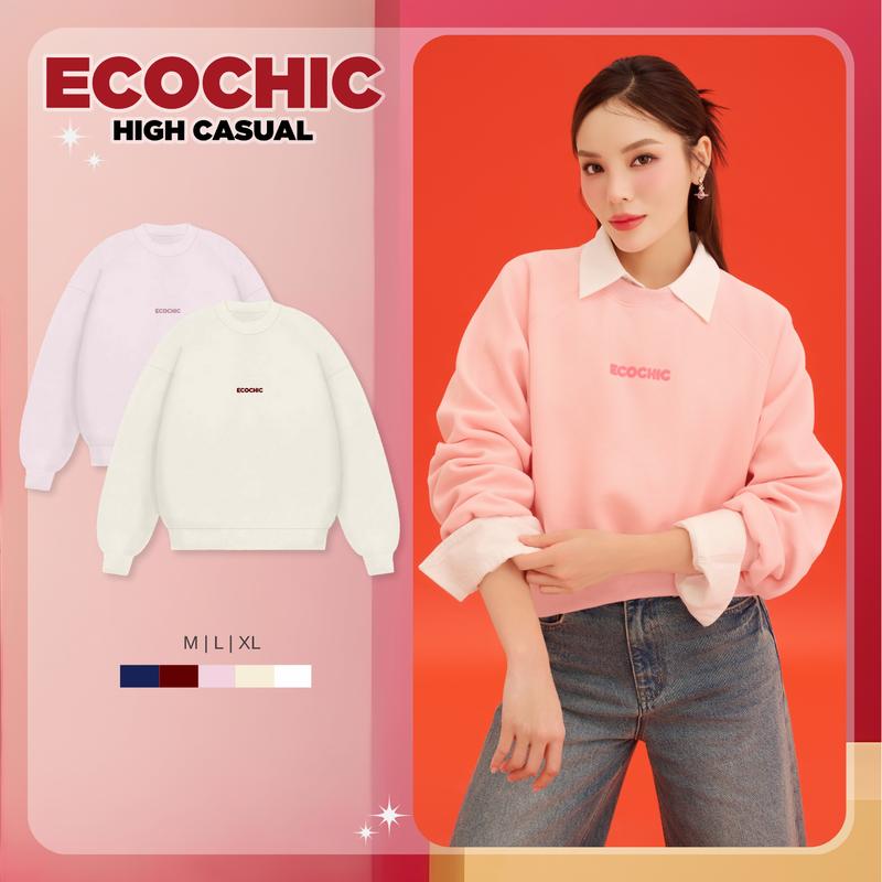  Áo Sweater ECOCHIC Logo Chất Liệu Cao Cấp Đồ Nỉ Đông Chính Hãng Ecochic B192 